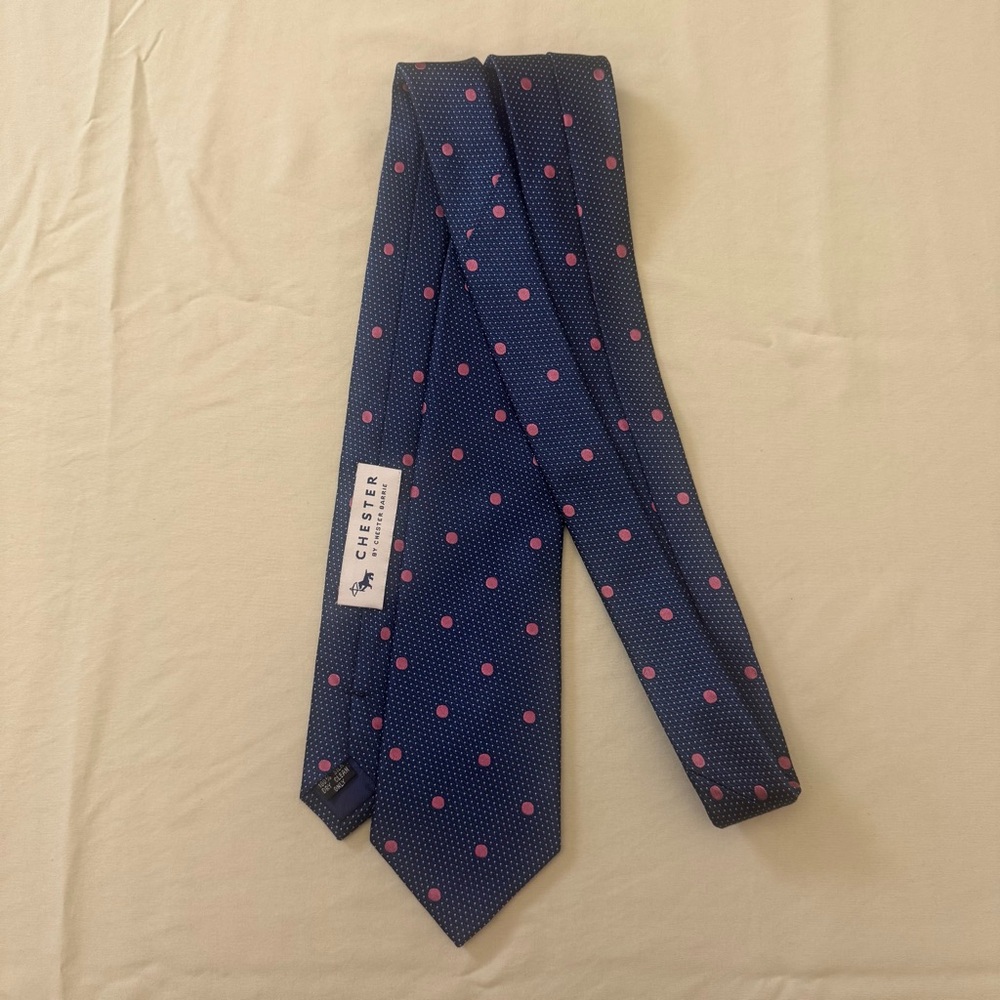 Chester Barrie Navy Blue and Pink Polka Dot Tie